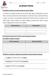 Groupe nominal - Exercices  : 6ème Harmos - PDF à imprimer