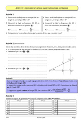 Cosinus d’un angle aigu - Géométrie - Cours - Exercices - Mathématiques : 10ème Harmos - PDF à imprimer