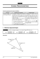 Trigonométrie dans le triangle rectangle - Géométrie - Cours - Exercices - Mathématiques : 11ème Harmos - PDF à imprimer