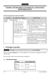 Calcul littéral - Cours - Exercices - Mathématiques : 11ème Harmos - PDF à imprimer