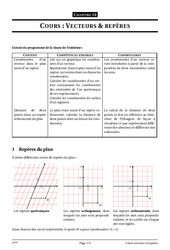 Vecteurs et repères - Cours - Exercices - Mathématiques : 11ème Harmos - PDF à imprimer