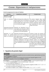 Equations et inéquations - Cours - Exercices - Mathématiques : 11ème Harmos - PDF à imprimer