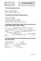 Mots invariables - Exercices corrigés - Orthographe : 6ème Harmos - PDF à imprimer