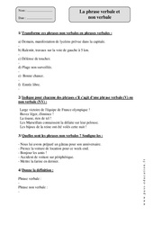 Phrase verbale et non verbale - Exercices corrigés - Grammaire : 6ème Harmos - PDF à imprimer