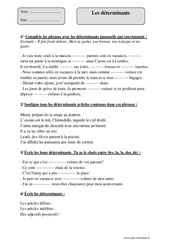 Déterminants - Exercices corrigés - Grammaire : 6ème Harmos - PDF à imprimer