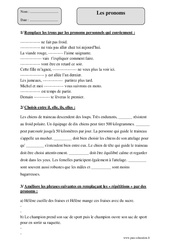 Pronoms - Exercices corrigés - Grammaire : 6ème Harmos - PDF à imprimer