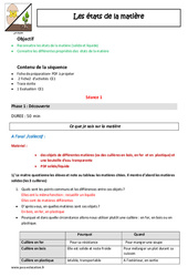 Etats de la matière - Solide - Liquide - Séquence - Fiche de préparation : 4ème Harmos - PDF à imprimer