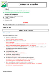 Etats de la matière - Séquence - Fiche de préparation : 5ème Harmos - PDF à imprimer