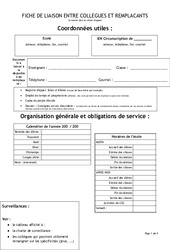 Fiche de liaison avec le remplaçant - Directeurs / Direction d'école : 3eme, 4ème, 5ème, 6ème, 7ème Harmos - PDF à imprimer