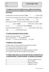 Accord sujet verbe - Exercices corrigés - Grammaire : 7ème Harmos - PDF à imprimer