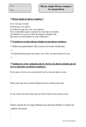 Phrase simple - Phrase complexe - Propositions - Exercices corrigés - Grammaire : 7ème Harmos - PDF à imprimer