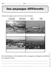 Paysages différents - Exercices - Espace : 3eme Harmos - PDF à imprimer