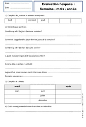 Semaine - Mois - Année - Examen Evaluation - Temps : 3eme Harmos - PDF à imprimer