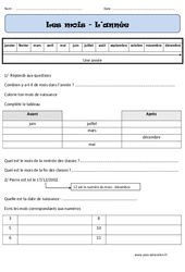 Mois - Année - Exercices - Temps : 3eme Harmos - PDF à imprimer