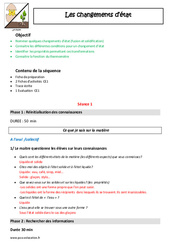 Changements d’état - Fiche de préparation - Séquence  : 4ème Harmos - PDF à imprimer