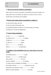 Prépositions - Exercices corrigés - Grammaire : 7ème Harmos - PDF à imprimer