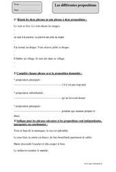 Différentes propositions - Exercices corrigés - Grammaire : 7ème Harmos - PDF à imprimer