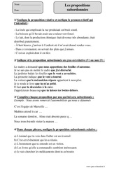 Propositions subordonnées - Exercices corrigés - Grammaire : 7ème Harmos - PDF à imprimer