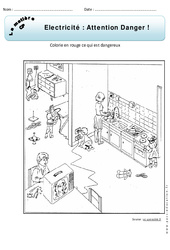 Electricité - Attention danger - Exercices - Matière - Découverte du monde : 3eme Harmos - PDF à imprimer