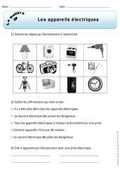 Appareils électriques - Exercices - Matière - Découverte du monde : 3eme Harmos - PDF à imprimer