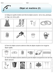 Objets - Matière - Exercices 2 - Découverte du monde : 3eme Harmos - PDF à imprimer