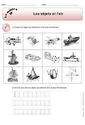 Objets - Air - Exercices - Matière - Découverte du monde : 3eme Harmos - PDF à imprimer