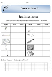 Coule - Flotte - Eau - Exercices - Matière - Découverte du monde : 3eme Harmos - PDF à imprimer