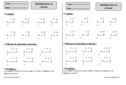 Multiplication en colonne - Exercices corrigés - Mathématiques : 4ème Harmos - PDF à imprimer