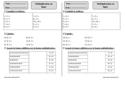 Multiplication en ligne - Exercices corrigés - Calcul - Mathématiques : 4ème Harmos - PDF à imprimer