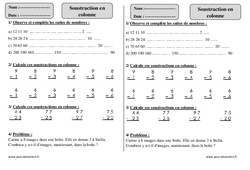 Soustraction en colonne - Exercices corrigés - Calcul - Mathématiques : 4ème Harmos - PDF à imprimer