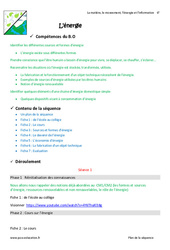 Energie - Séquence - Fiche de préparation : 8ème Harmos - PDF à imprimer