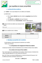 Matière - Propriétés - Exercices : 8ème Harmos - PDF à imprimer