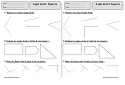 Angle droit - Equerre - Exercices corrigés - Géométrie : 4ème Harmos - PDF à imprimer