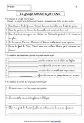 Groupe nominal sujet - Fiches GNS - Exercices corrigés : 6ème, 7ème Harmos - PDF à imprimer