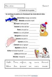 A l’école de la poésie - Lecture compréhension - Français : 3eme, 4ème Harmos - PDF à imprimer