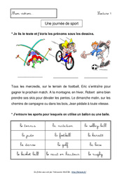 Une journée de sport - Lecture compréhension - Français : 3eme, 4ème Harmos - PDF à imprimer