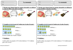 Monnaie - Exercices corrigés - Mesures - Mathématiques : 4ème Harmos - PDF à imprimer