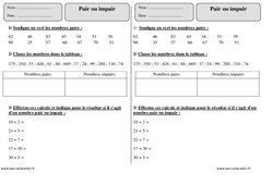 Pair ou impair - Exercices corrigés - Numération - Mathématiques : 4ème Harmos - PDF à imprimer