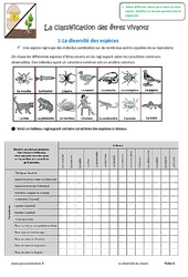 Classification des êtres vivants - Exercices : 8ème Harmos - PDF à imprimer