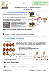 Développement et reproduction des animaux - Exercices : 8ème Harmos - PDF à imprimer