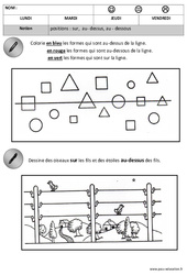 Sur - Dessus - Sous - Espace : 1ère, 2ème Harmos - PDF à imprimer