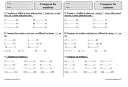 Comparer les nombres - Exercices corrigés - Numération - Mathématiques : 4ème Harmos - PDF à imprimer