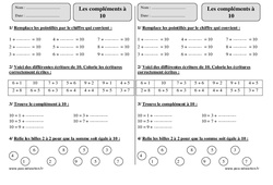 Compléments à 10 - Exercices corrigés - Numération - Mathématiques : 4ème Harmos - PDF à imprimer