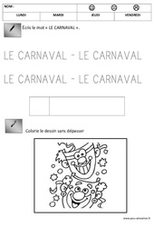 Ecriture - Carnaval : 1ère Harmos - PDF à imprimer