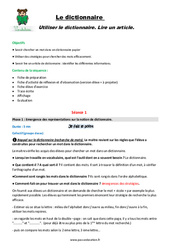 Séquence - Fiche de préparation Lire un article - Dictionnaire - Séquence - Fiche de préparation : 6ème Harmos - PDF à imprimer