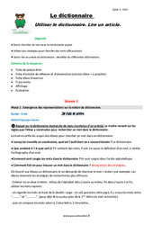 Lire un article - Dictionnaire - Séquence - Fiche de préparation : 7ème Harmos - PDF à imprimer