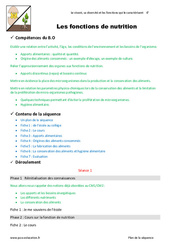 Fonctions de nutrition - Fiche de préparation : 8ème Harmos - PDF à imprimer