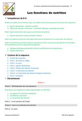 Séquence - Fiche de préparation Fonctions de nutrition - Séquence - Fiche de préparation : 8ème Harmos - PDF à imprimer