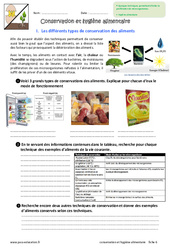 Conservation et hygiène des aliments - Exercices : 8ème Harmos - PDF à imprimer