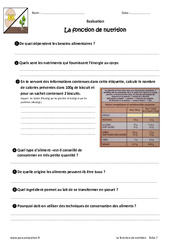 La fonction de nutrition - Examen Evaluation - Bilan : 8ème Harmos - PDF à imprimer